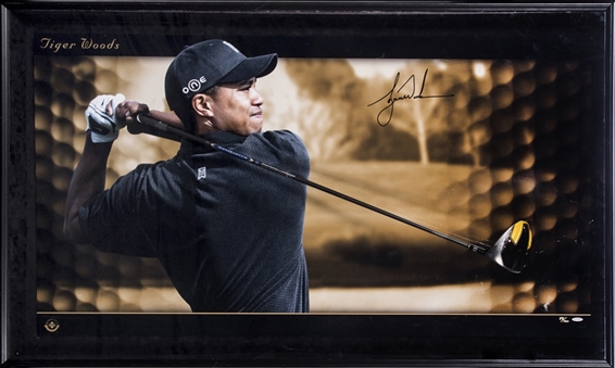 Tiger Woods Autographed Shadowbox Display with Nike Sasquatch Driver (UDA)